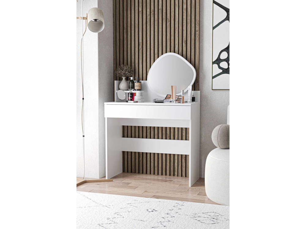 Comò "Harmony Mini Amorphous" con specchio in legno - 90 x 40 x 133 cm - Bianco