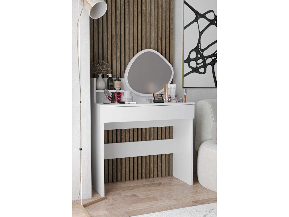 Comò "Harmony Mini Amorphous" con specchio in legno - 90 x 40 x 133 cm - Bianco