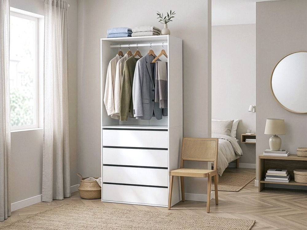 Armadio "Opéra" con 4 cassetti e 1 spazio per appendere - 80 x 45 x 180 cm - Bianco