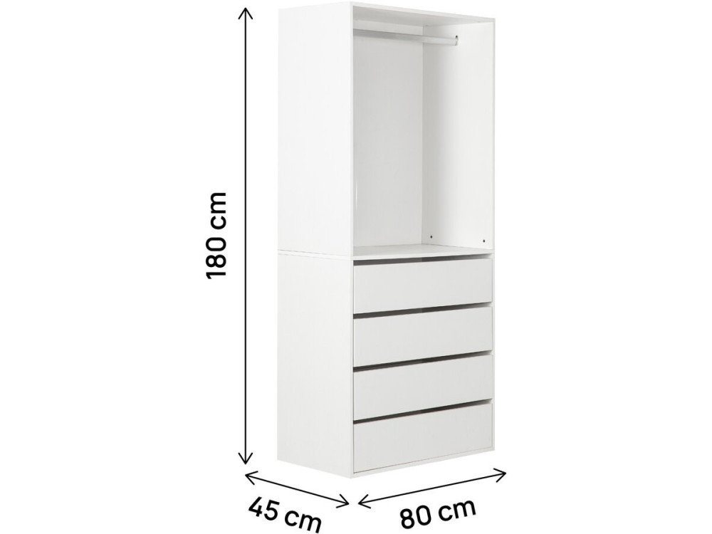 Armadio "Opéra" con 4 cassetti e 1 spazio per appendere - 80 x 45 x 180 cm - Bianco