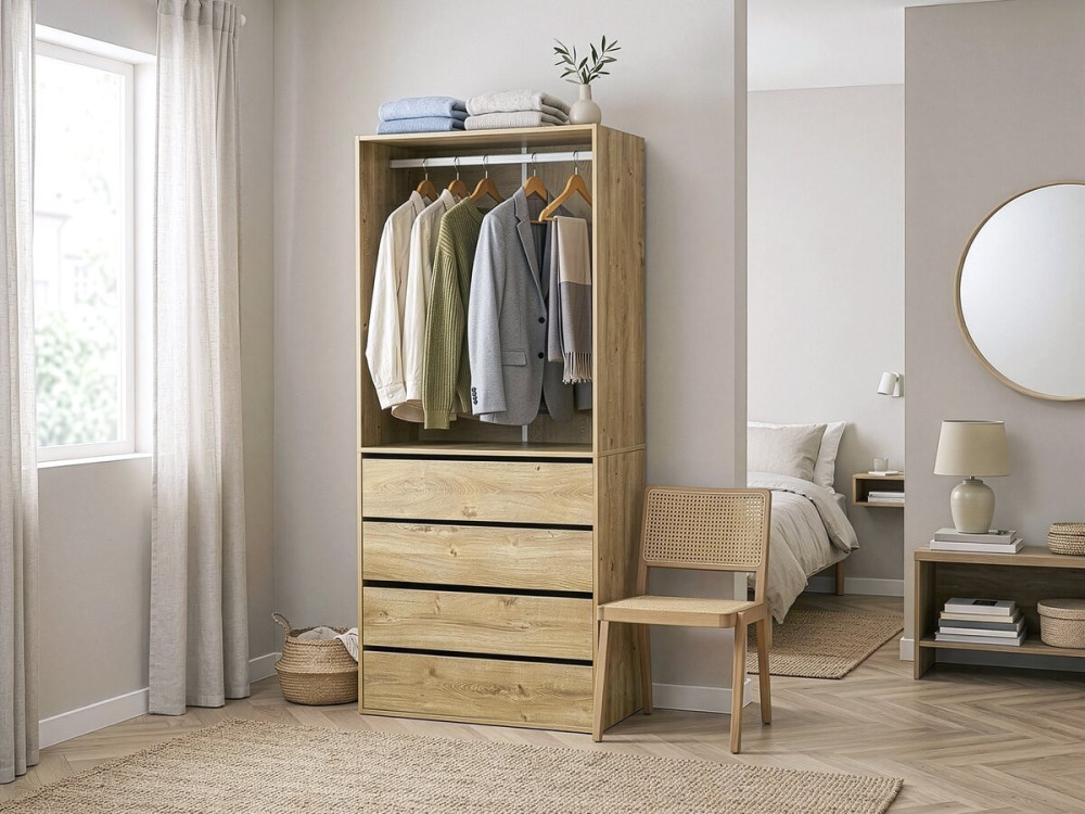 Armadio "Opéra" con 4 cassetti e 1 spazio per appendere - 80 x 45 x 180 cm - Beige