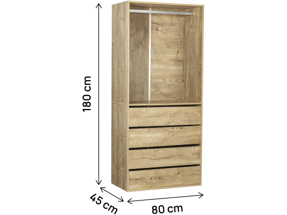 Armadio "Opéra" con 4 cassetti e 1 spazio per appendere - 80 x 45 x 180 cm - Beige