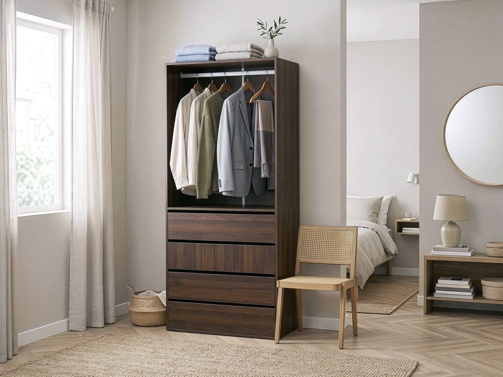 Armadio "Opéra" con 4 cassetti e 1 spazio per appendere - 80 x 45 x 180 cm - Marrone