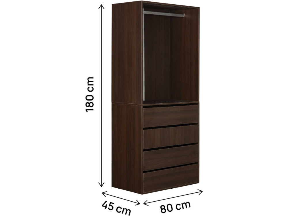 Armadio "Opéra" con 4 cassetti e 1 spazio per appendere - 80 x 45 x 180 cm - Marrone