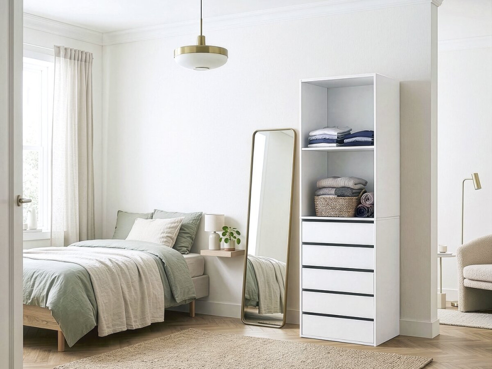 Armadio "Opéra" con 5 cassetti e 2 ripiani - 60 x 45 x 180 cm - Bianco