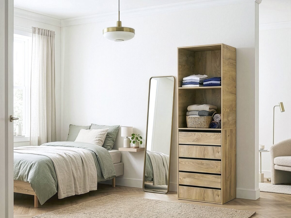 Armadio "Opéra" con 5 cassetti e 2 ripiani - 60 x 45 x 180 cm - Beige