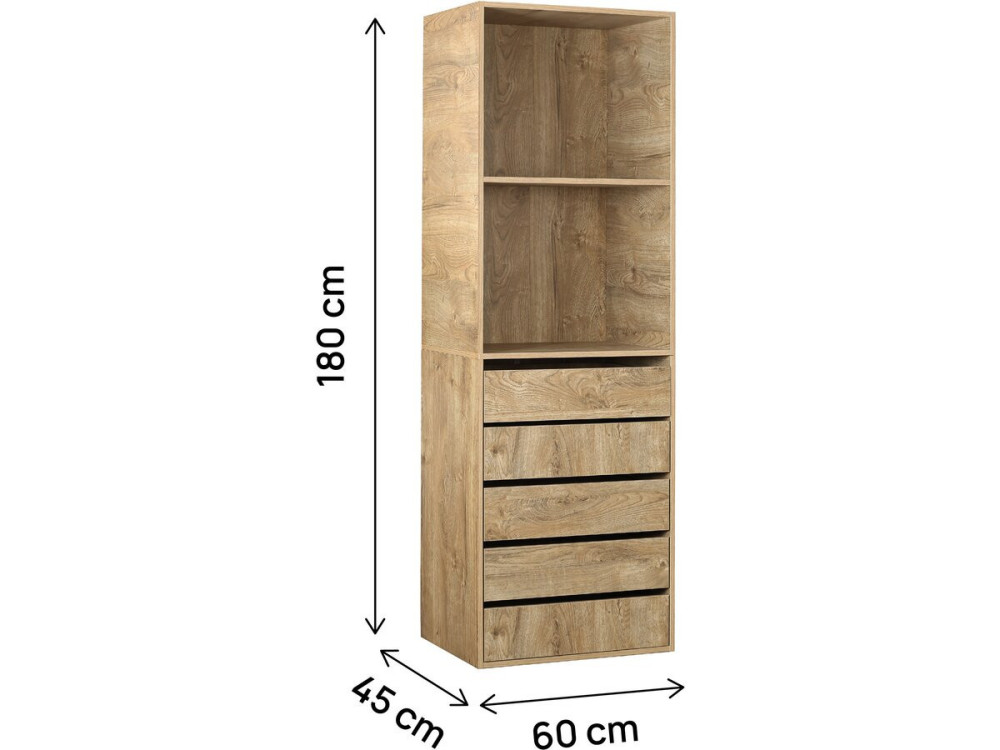Armadio "Opéra" con 5 cassetti e 2 ripiani - 60 x 45 x 180 cm - Beige