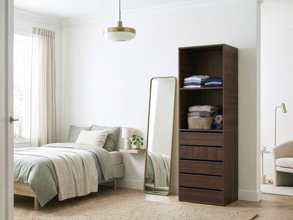 Armadio "Opéra" con 5 cassetti e 2 ripiani - 60 x 45 x 180 cm - Marrone