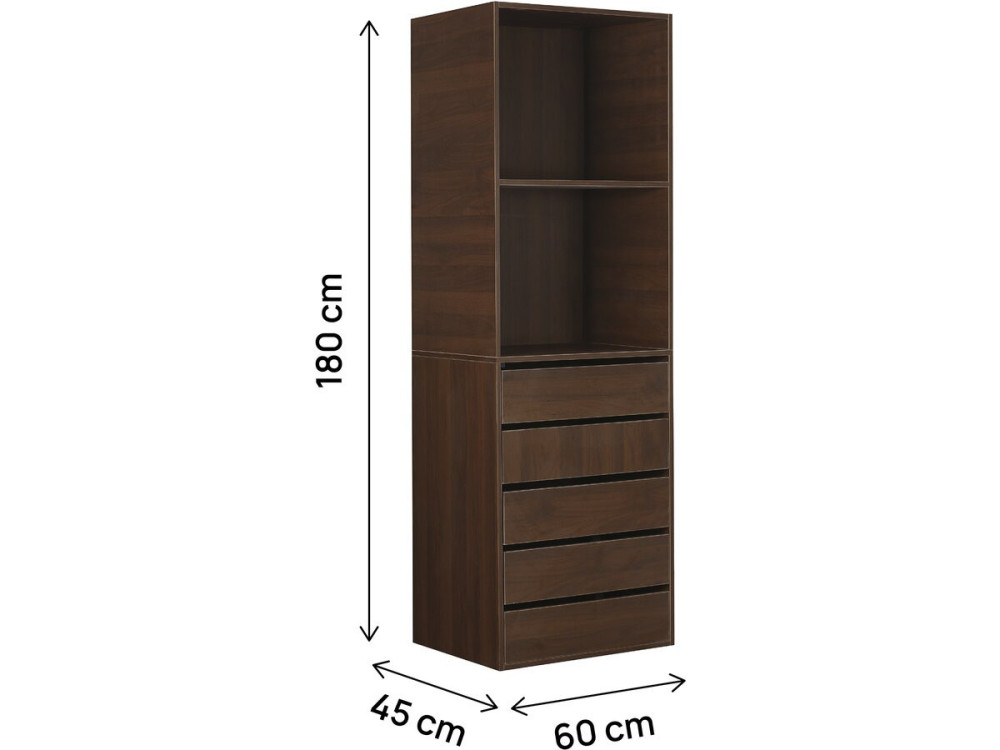 Armadio "Opéra" con 5 cassetti e 2 ripiani - 60 x 45 x 180 cm - Marrone
