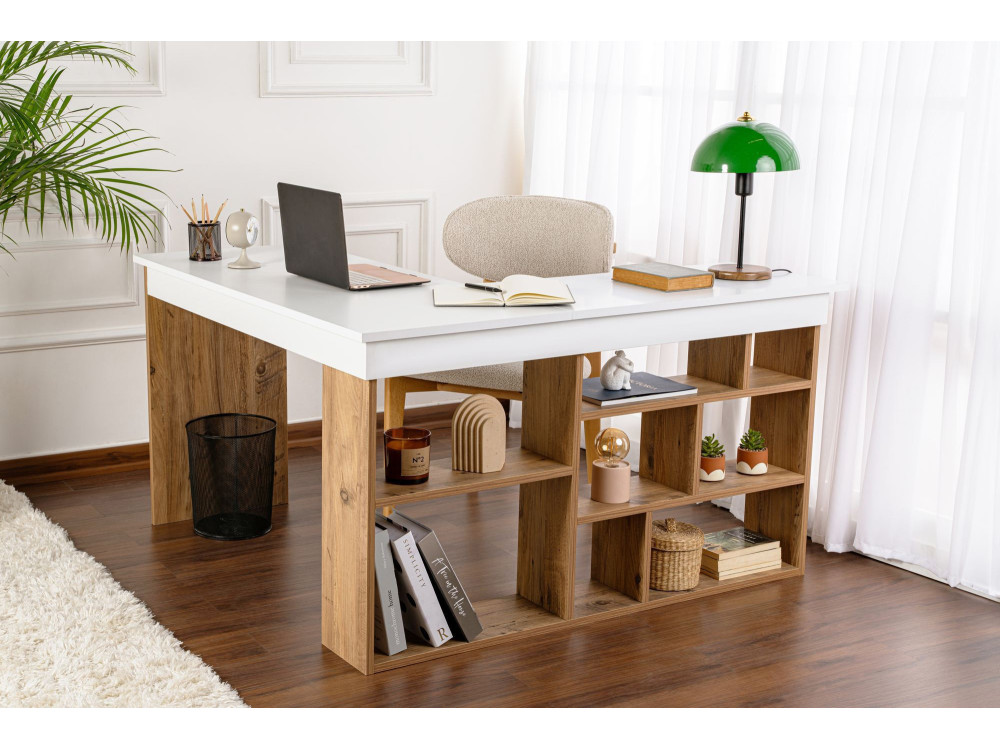Scrivania in legno "Vesper" - 130 x 120 x 72 cm - Pino bianco atlantico