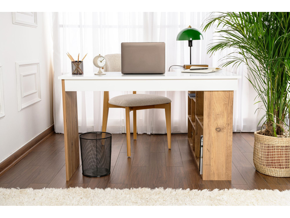 Scrivania in legno "Vesper" - 130 x 120 x 72 cm - Pino bianco atlantico