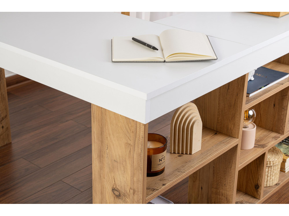 Scrivania in legno "Vesper" - 130 x 120 x 72 cm - Pino bianco atlantico