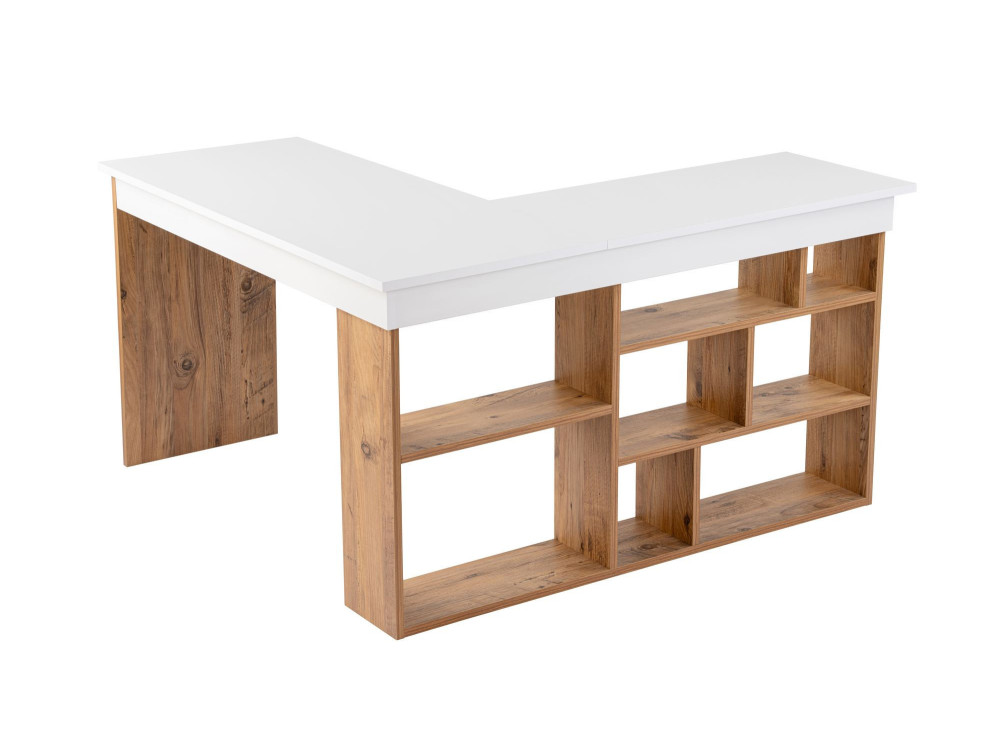 Scrivania in legno "Vesper" - 130 x 120 x 72 cm - Pino bianco atlantico