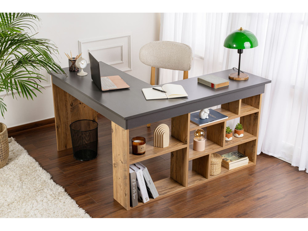 Scrivania in legno "Vesper" - 130 x 120 x 72 cm - AntracitePino Atlantico