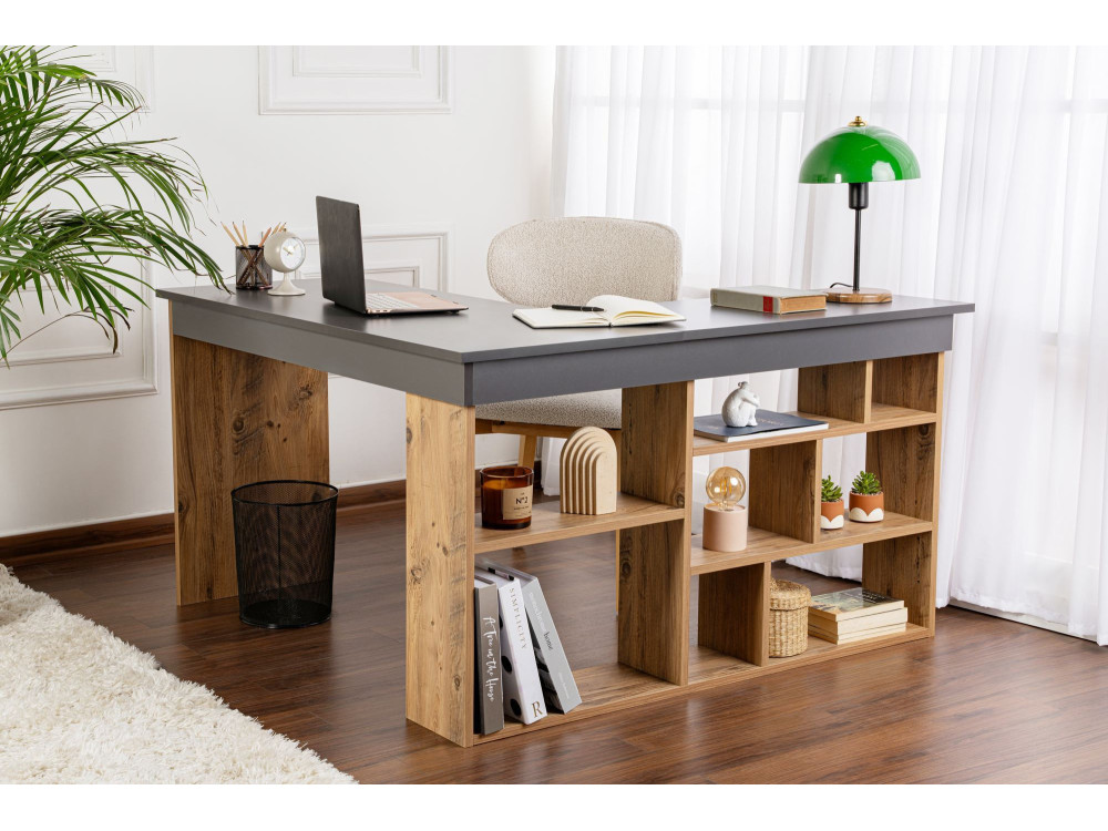 Scrivania in legno "Vesper" - 130 x 120 x 72 cm - AntracitePino Atlantico