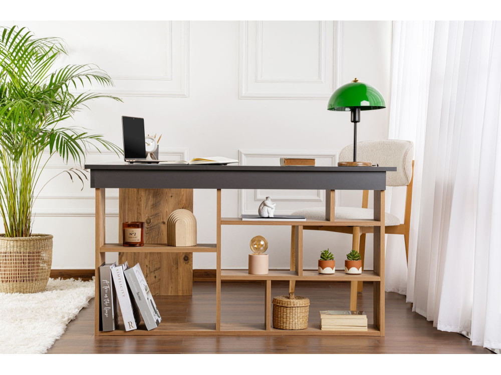 Scrivania in legno "Vesper" - 130 x 120 x 72 cm - AntracitePino Atlantico