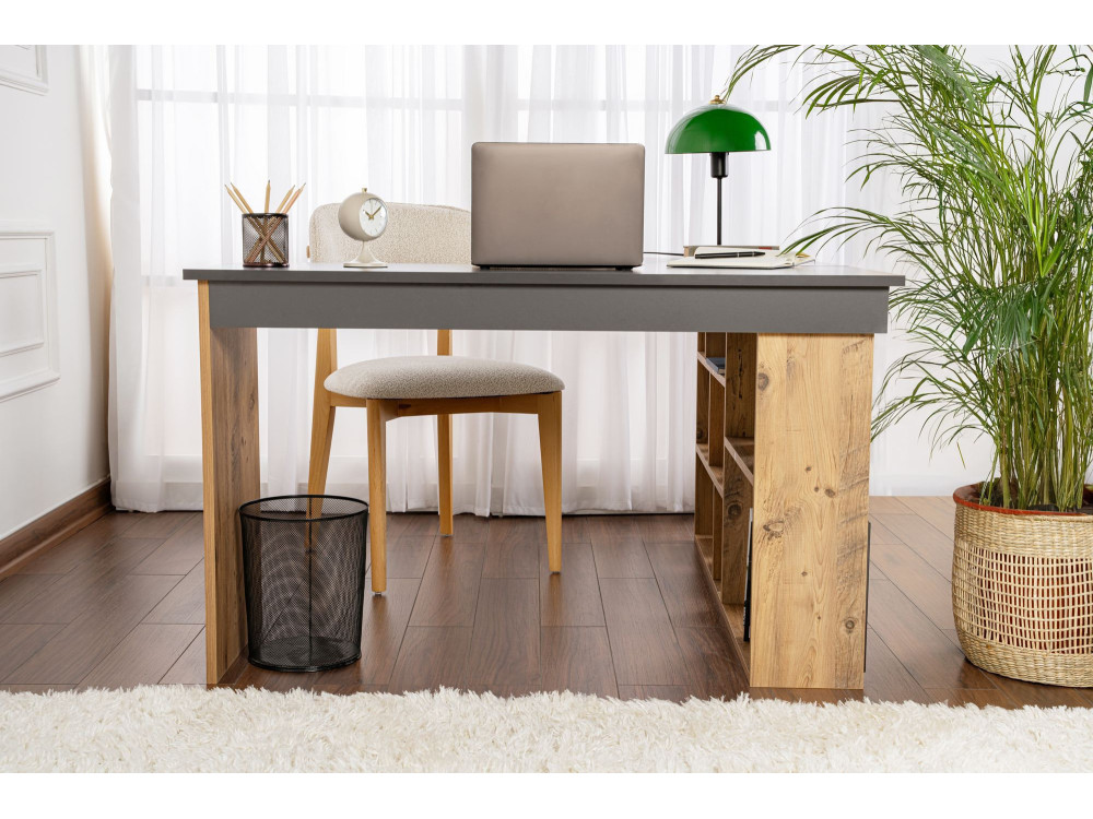 Scrivania in legno "Vesper" - 130 x 120 x 72 cm - AntracitePino Atlantico