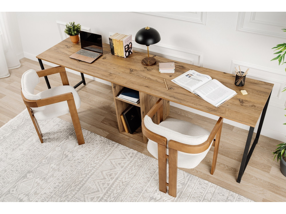 Scrivania in legno "Twin Study Desk" - 240 x 60 x 74 cm - Pino Atlantico Nero