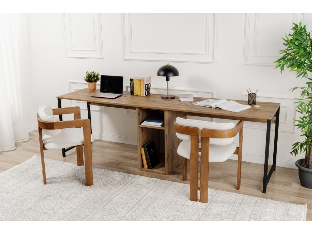 Scrivania in legno "Twin Study Desk" - 240 x 60 x 74 cm - Pino Atlantico Nero