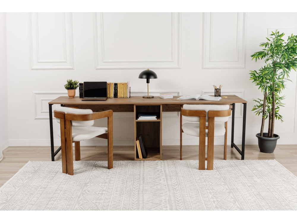 Scrivania in legno "Twin Study Desk" - 240 x 60 x 74 cm - Pino Atlantico Nero