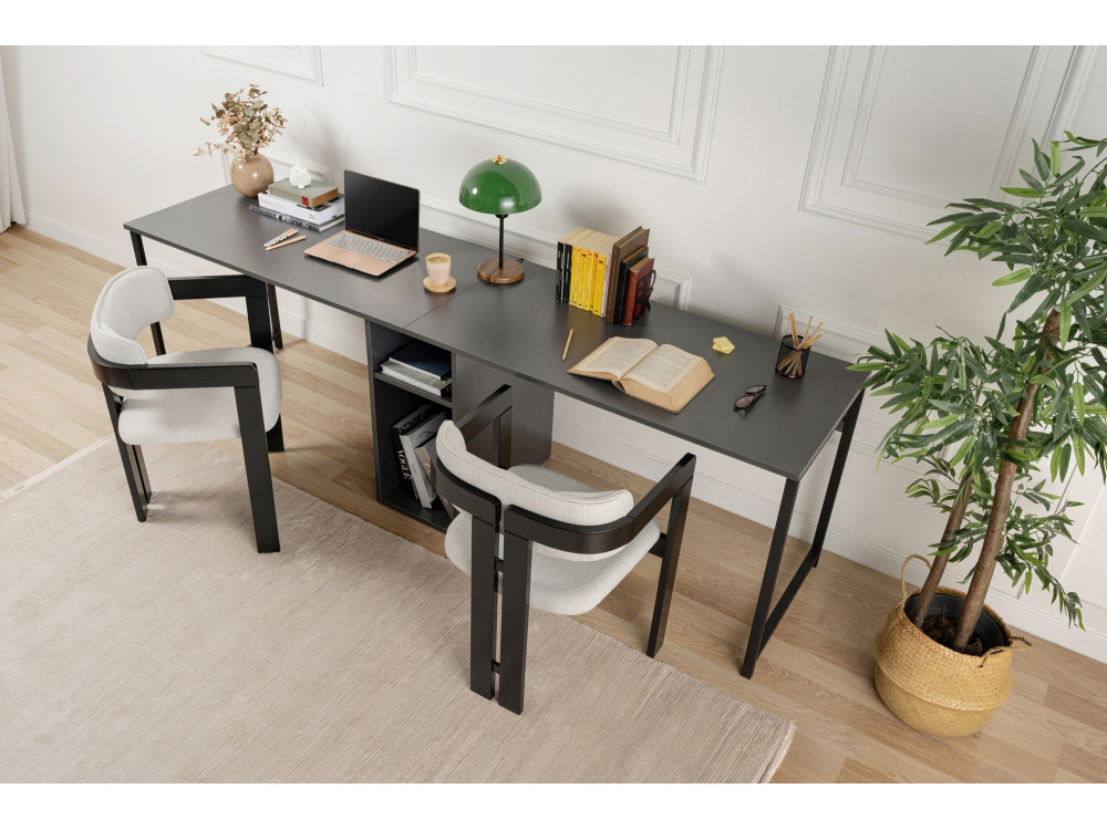 Scrivania doppia in legno - 240 x 60 x 74 cm - Antracite/Nero