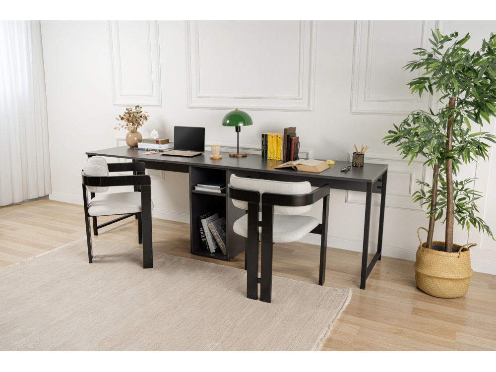 Scrivania doppia in legno - 240 x 60 x 74 cm - Antracite/Nero