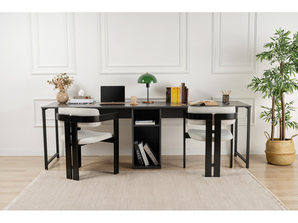 Scrivania doppia in legno - 240 x 60 x 74 cm - Antracite/Nero