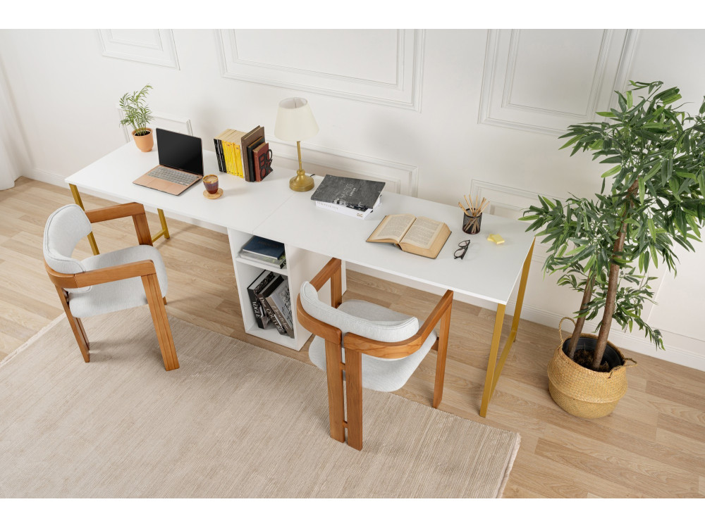 Scrivania in legno "Twin Study Desk" - 240 x 60 x 74 cm - Bianco oro