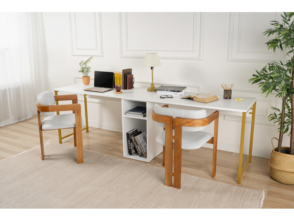 Scrivania in legno "Twin Study Desk" - 240 x 60 x 74 cm - Bianco oro