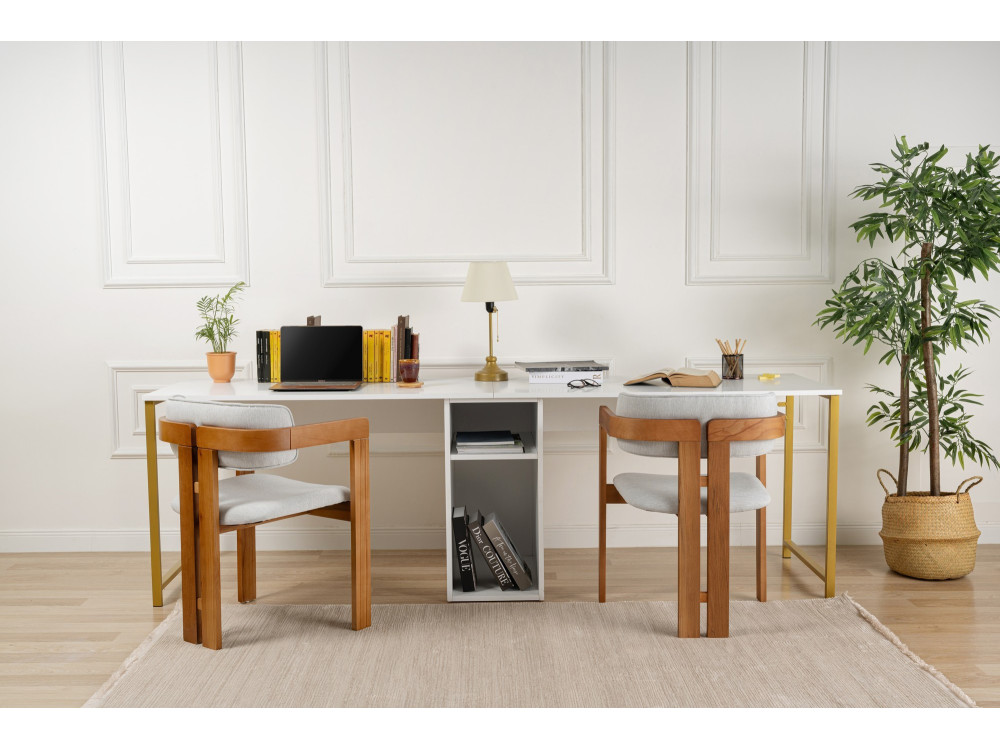 Scrivania in legno "Twin Study Desk" - 240 x 60 x 74 cm - Bianco oro