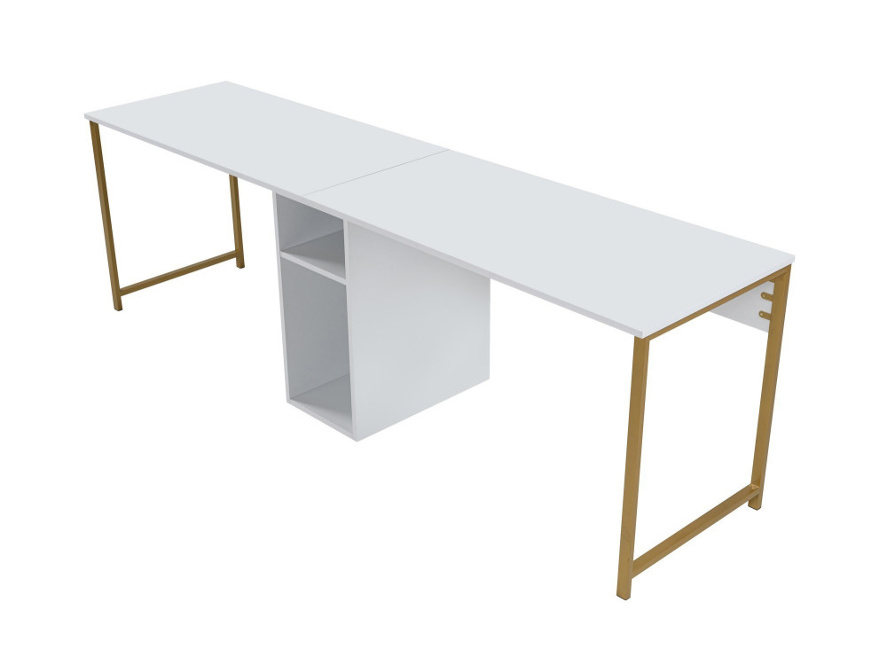 Scrivania in legno "Twin Study Desk" - 240 x 60 x 74 cm - Bianco oro