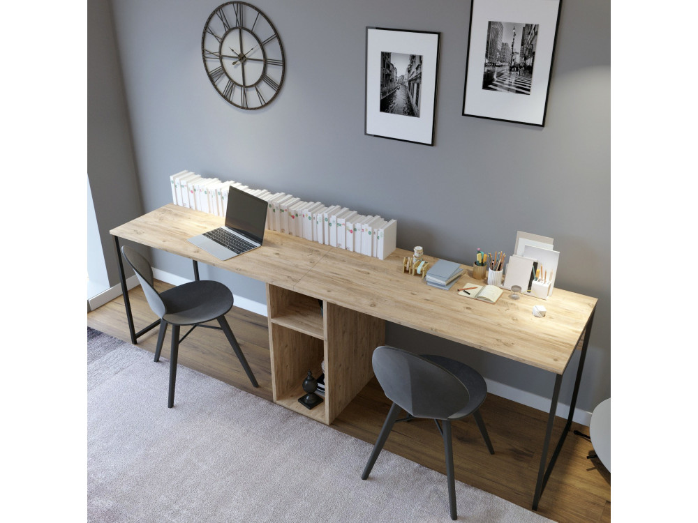 Scrivania in legno "Ikili Calisma" - 240 x 60 x 74 cm - Pino Atlantico nero