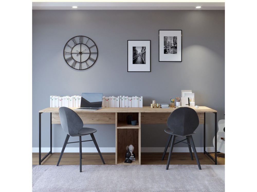 Scrivania in legno "Ikili Calisma" - 240 x 60 x 74 cm - Pino Atlantico nero