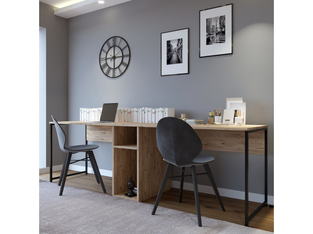 Scrivania in legno "Ikili Calisma" - 240 x 60 x 74 cm - Pino Atlantico nero