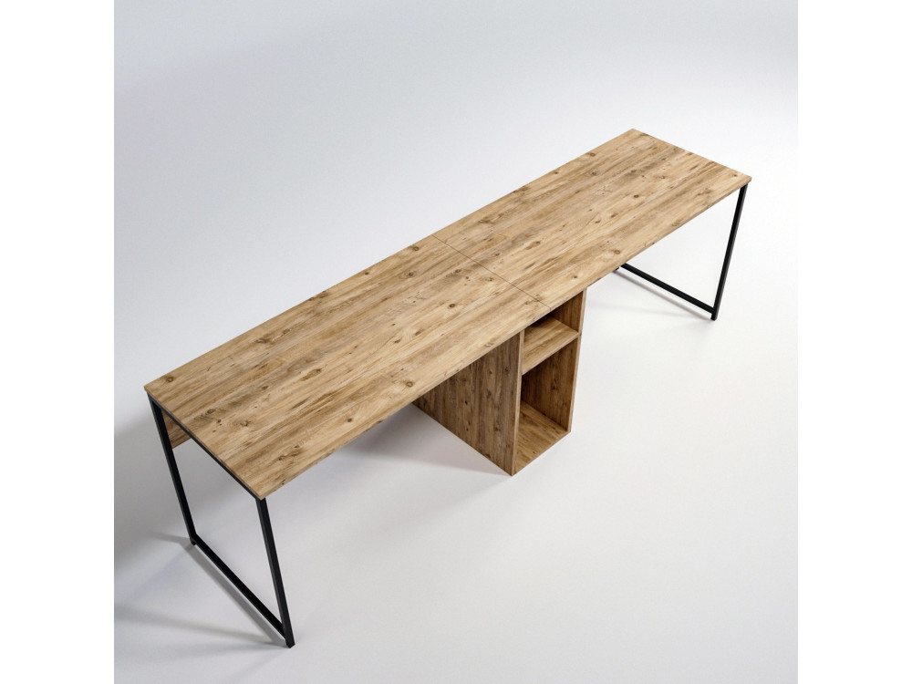 Scrivania in legno "Ikili Calisma" - 240 x 60 x 74 cm - Pino Atlantico nero