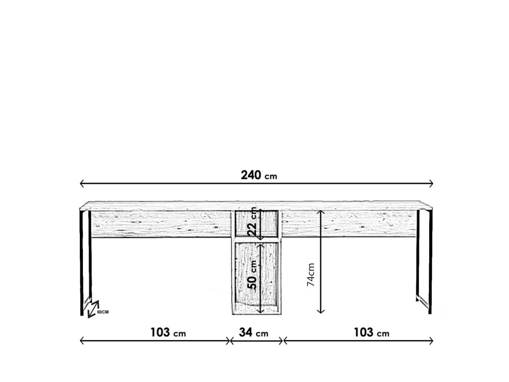 Scrivania in legno "Ikili Calisma" - 240 x 60 x 74 cm - Pino Atlantico nero