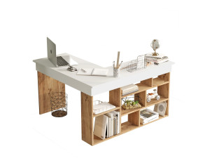 Scrivania in legno "CT5" - 129 x 120 x 72 cm - Pino atlantico bianco