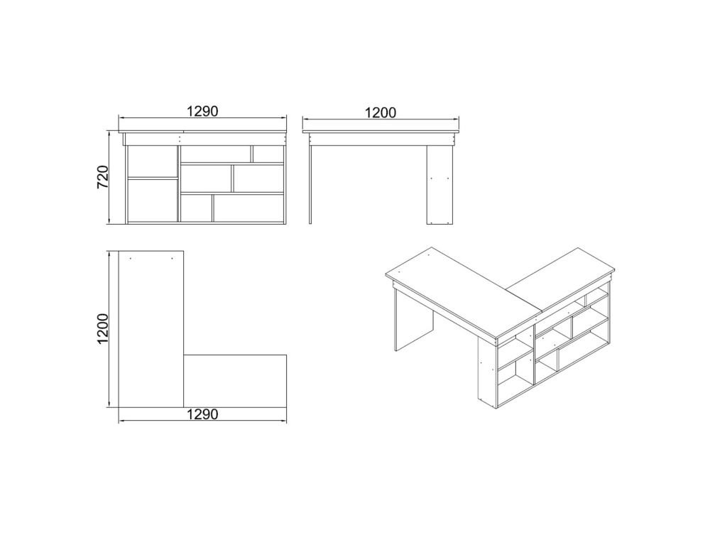 Scrivania in legno "CT5" - 129 x 120 x 72 cm - Pino atlantico bianco