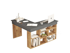 Scrivania in legno "CT5" - 129 x 120 x 72 cm - Pino Atlantico Antracite