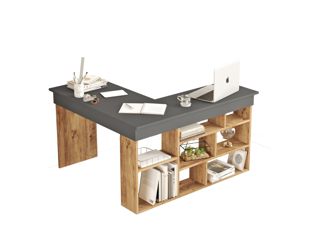 Scrivania in legno "CT5" - 129 x 120 x 72 cm - Pino Atlantico Antracite
