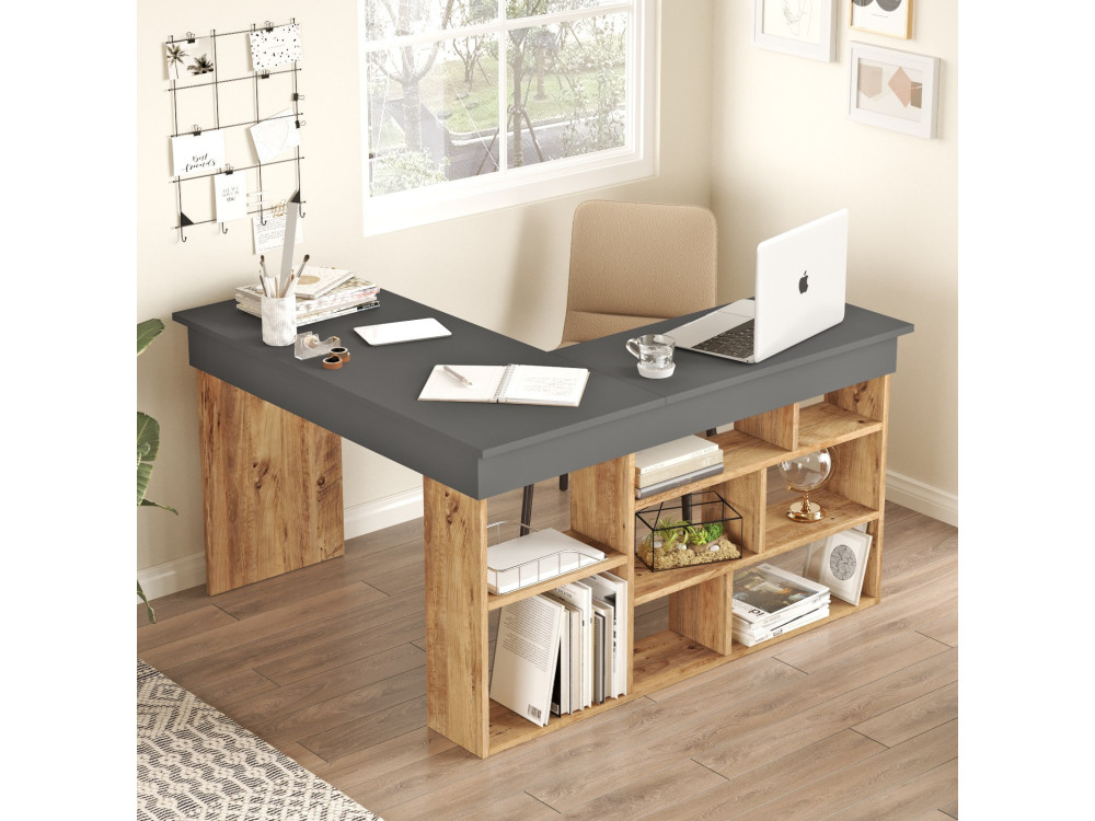 Scrivania in legno "CT5" - 129 x 120 x 72 cm - Pino Atlantico Antracite