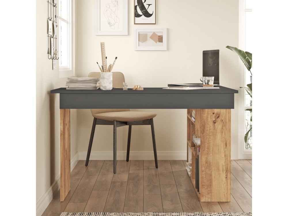 Scrivania in legno "CT5" - 129 x 120 x 72 cm - Pino Atlantico Antracite