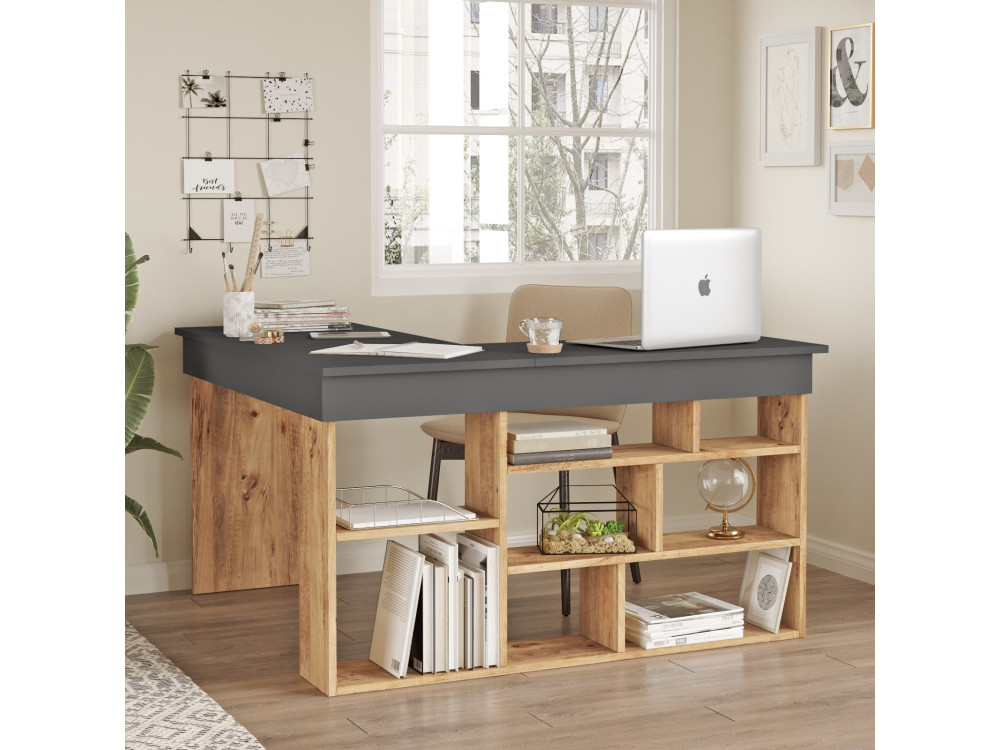 Scrivania in legno "CT5" - 129 x 120 x 72 cm - Pino Atlantico Antracite