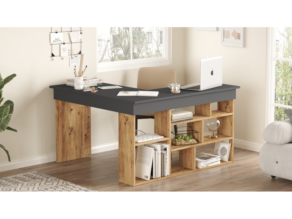 Scrivania in legno "CT5" - 129 x 120 x 72 cm - Pino Atlantico Antracite