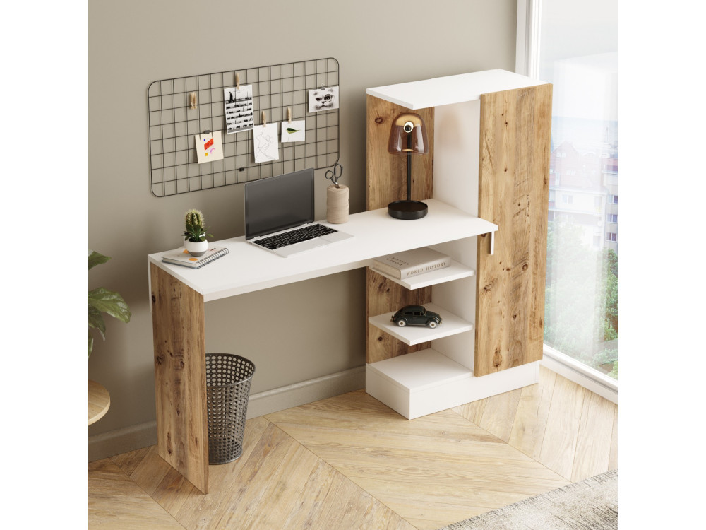 Scrivania in legno "CT2" - 152 x 40 x 120 cm - Pino atlantico bianco