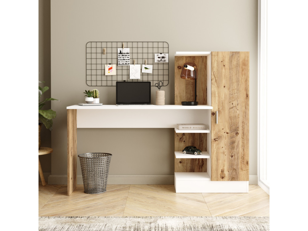 Scrivania in legno "CT2" - 152 x 40 x 120 cm - Pino atlantico bianco