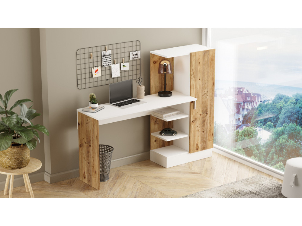 Scrivania in legno "CT2" - 152 x 40 x 120 cm - Pino atlantico bianco