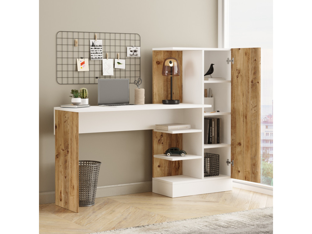 Scrivania in legno "CT2" - 152 x 40 x 120 cm - Pino atlantico bianco
