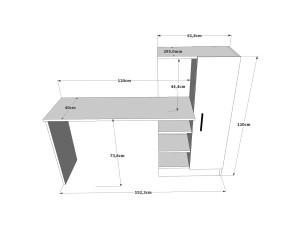 Scrivania in legno "CT2" - 152 x 40 x 120 cm - Pino Atlantico Nero