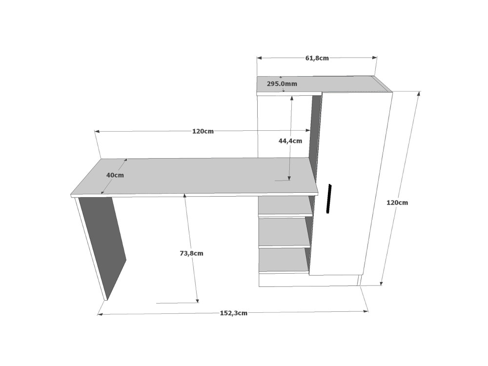 Scrivania in legno "CT2" - 152 x 40 x 120 cm - Pino Atlantico Nero